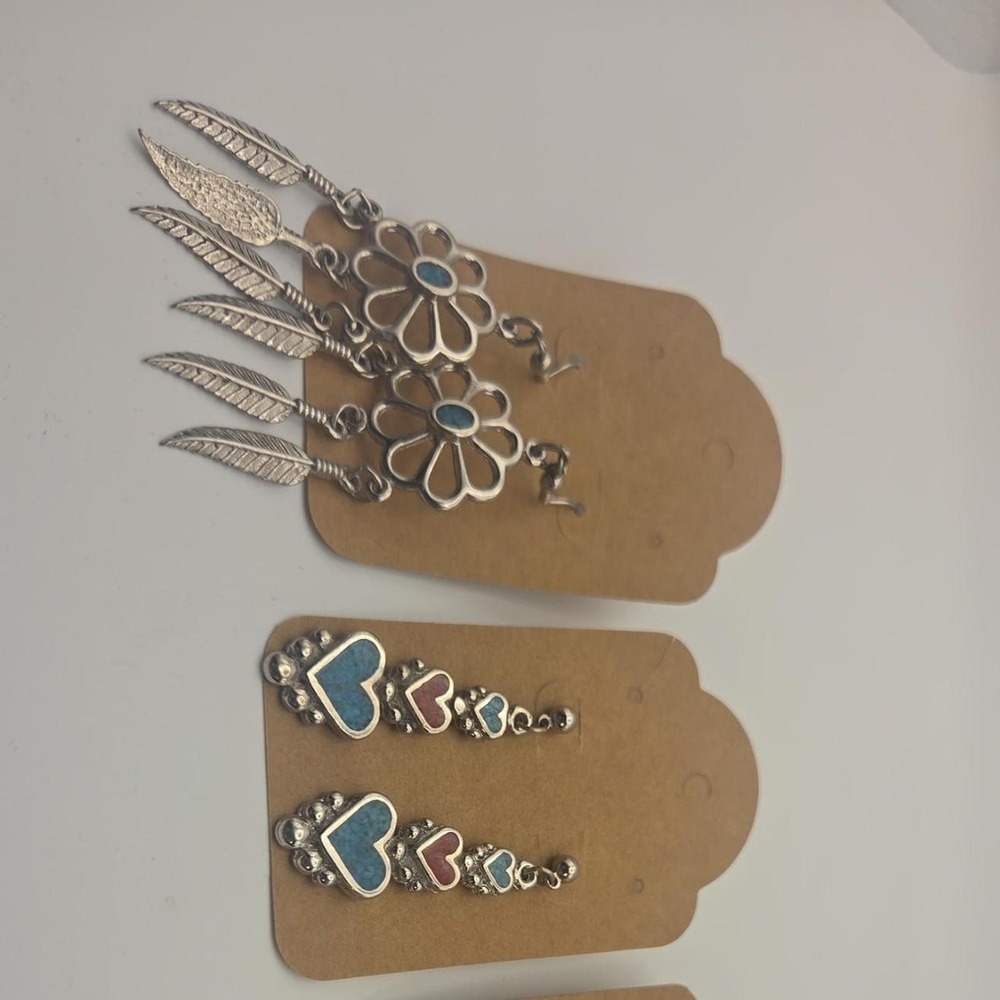 Lot of 4 silver tone with red and blue accents earrings